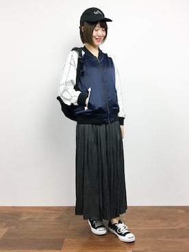 「スカーチョ」｜「アイテム（ブルゾン）」を使った、まるさん（レディース・161cm）の秋コーディネート
