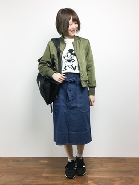 「haco!（ハコ）のアイテム（MA-1）」を使った、まるさん（レディース・161cm）の秋コーディネート