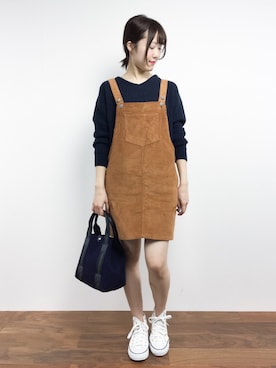 「SpRay（スプレイ）のアイテム（ジャンパースカート）」を使った、まるさん（レディース・161cm）の秋コーディネート