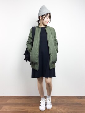 「ROPE' PICNIC（ロペピクニック）のアイテム（MA-1）」を使った、まるさん（レディース・161cm）の秋コーディネート