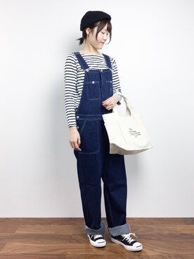「EDWIN（エドウィン）のアイテム（オールインワン・サロペット）」を使った、まるさん（レディース・161cm）の秋コーディネート