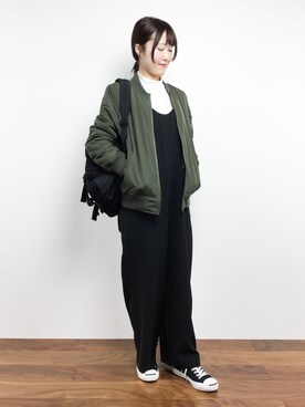 「rps（アールピーエス）のアイテム（MA-1）」を使った、まるさん（レディース・161cm）の冬コーディネート