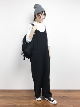 「Sens de vie（サンスドゥウ゛ィ）のアイテム（サロペット/オーバーオール）」を使った、まるさん（レディース・161cm）の冬コーディネート
