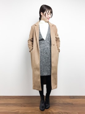 「rps（アールピーエス）のアイテム（チェスターコート）」を使った、まるさん（レディース・161cm）の冬コーディネート