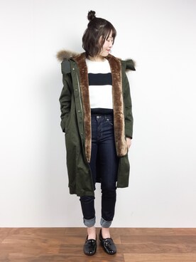 「HARE（ハレ）のアイテム（モッズコート）」を使った、まるさん（レディース・161cm）の冬コーディネート