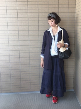 「D.M.G.（ドミンゴ）のアイテム（ジャケット/アウター）」を使った、Yukiko Sakataさん（レディース・165cm）の春コーディネート