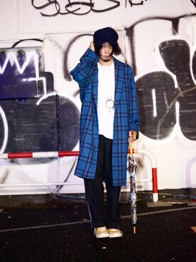 「NEONSIGN（ネオンサイン）のアイテム（チェスターコート）」を使った、Nob.さん（メンズ・176cm）の秋コーディネート