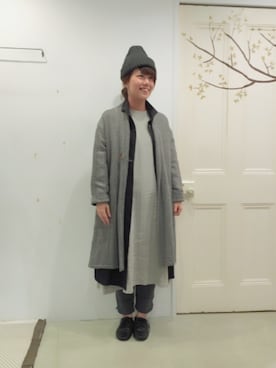 「ニット帽コーデ」｜「アイテム（シャツワンピース）」を使った、YARRAdouxbleu三宮店さん（レディース・156cm）の冬コーディネート