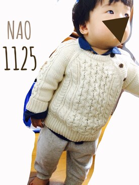 「GAP（ギャップ）のアイテム（ニット/セーター、ホワイト系）」を使った、なおさんさん（キッズ・80cm）の秋コーディネート