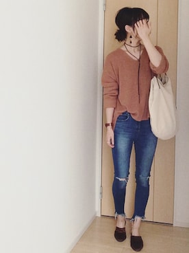 「MOUSSY（マウジー）のREAL LEATHER CODE（ネックレス）」を使った、dxさん（レディース・162cm）の秋コーディネート