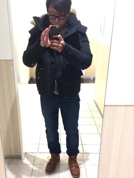 「RED WING SHOES（レッドウィング）のRed Wing Shoes Rubber-Soled Leather Boots（ブーツ）」を使った、tamaさん（メンズ・176cm）の冬コーディネート