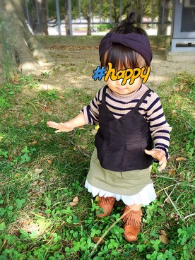 「ボーダーニット」｜「アイテム（キャミソール）」を使った、✾maple✾さん（キッズ・80cm）の秋コーディネート