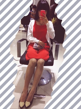 「アイテム（チュニック、レッド系）」を使った、Selinaさん（レディース・158cm）の秋コーディネート