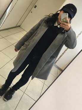 「UNIQLO（ユニクロ）のWOMEN ウルトラストレッチジーンズA（デニムパンツ、ブルー系）」を使った、ゆちさん（レディース・158cm）の冬コーディネート