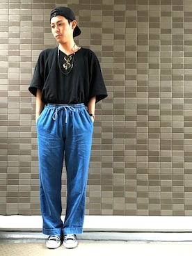 「Badhiya（バディ―ヤ）のアイテム（パンツ）」を使った、🐯としくん🐯さん（メンズ・171cm）の夏コーディネート
