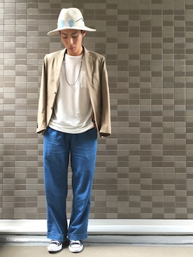 「Badhiya（バディ―ヤ）のアイテム（パンツ）」を使った、🐯としくん🐯さん（メンズ・171cm）の夏コーディネート