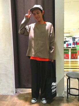 「ラブ＆ピース2016」｜「アイテム（キャップ）」を使った、🐯としくん🐯さん（メンズ・171cm）の秋コーディネート