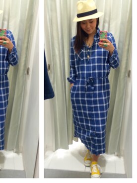 「FREE'S MART（フリーズマート）のアイテム（シャツワンピース）」を使った、山崎美千代さん（レディース・163cm）の春コーディネート