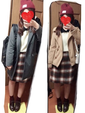 「earth music&ecology（アースミュージックアンドエコロジー）のシャギーチェックタイトスカート（スカート、ブラウン系）」を使った、ayapiʕ•ᴥ•ʔさん（レディース）の冬コーディネート