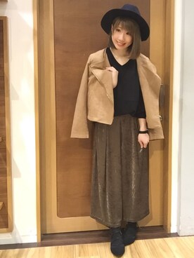 「3can4on（サンカンシオン）のアイテム（ライダースジャケット）」を使った、Uさん（レディース・155cm）の冬コーディネート