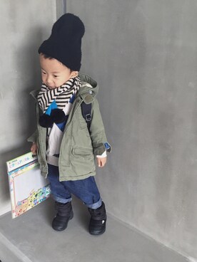 「GAP（ギャップ）のアイテム（モッズコート）」を使った、h39さん（キッズ・90cm）の冬コーディネート