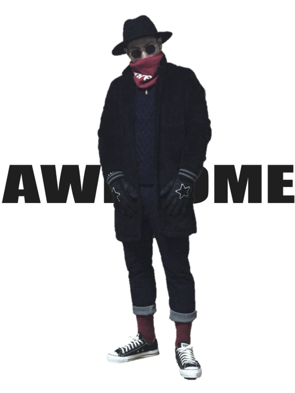 「チェスターコート、converse、LEE、BEAMS、ZARA、GU、クロップドパンツ、オールスター、ロールアップ、初投稿」｜「International Gallery BEAMSのアイテム（チェスターコート、ブラック系）」を使った、N.A.Oさん（メンズ・170cm）の冬コーディネートの1枚目の写真