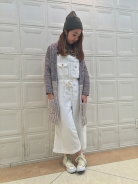 「アイテム（オールインワン・サロペット、ホワイト系）」を使った、sawaaaさん（レディース・157cm）の春コーディネート