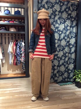 「BEAMS BOY（ビームスボーイ）のアイテム（デニムジャケット）」を使った、sawaaaさん（レディース・157cm）の春コーディネート