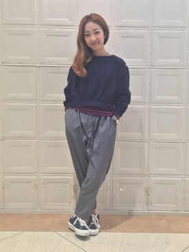 「アイテム（スラックス）」を使った、sawaaaさん（レディース・157cm）の春コーディネート