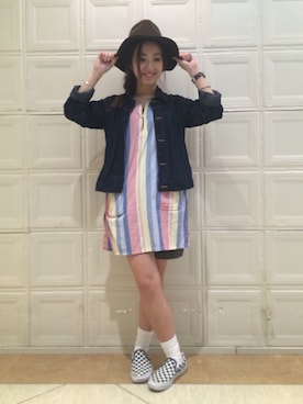 「BEAMS BOY（ビームスボーイ）のアイテム（デニムジャケット）」を使った、sawaaaさん（レディース・157cm）の春コーディネート