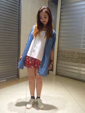 「BEAMS BOY（ビームスボーイ）のSUNSPEL / BIG TEE（Tシャツ/カットソー）」を使った、sawaaaさん（レディース・157cm）の夏コーディネート