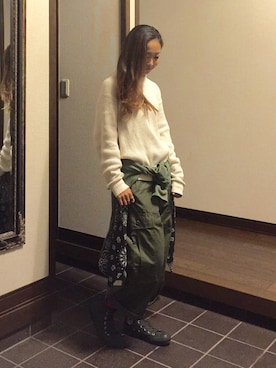 「khaki」｜「アイテム（スウェット）」を使った、sawaaaさん（レディース・157cm）の秋コーディネート