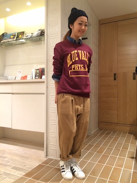 「adidas originals」｜「アイテム（ニットキャップ/ビーニー）」を使った、sawaaaさん（レディース・157cm）の秋コーディネート