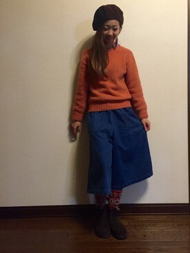 「orslow」｜「アイテム（ハンチング/ベレー帽）」を使った、sawaaaさん（レディース・157cm）の冬コーディネート