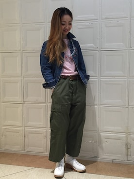 「BEAMS BOY（ビームスボーイ）のアイテム（デニムジャケット）」を使った、sawaaaさん（レディース・157cm）の春コーディネート