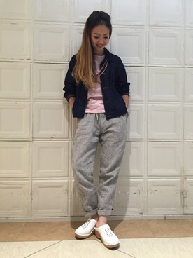 「BEAMS BOY（ビームスボーイ）のアイテム（デニムジャケット）」を使った、sawaaaさん（レディース・157cm）の夏コーディネート