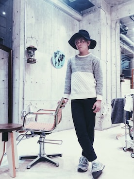 「no brand（ノーブランド）のアイテム（ハット）」を使った、中尾 寿揮さん（メンズ・167cm）の冬コーディネート