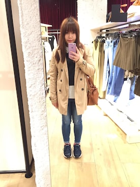 「PULL&BEAR（プルアンドベア）のアイテム（トレンチコート）」を使った、Latteさん（レディース・155cm）の春コーディネート
