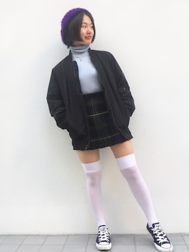 「ニーハイソックス」｜星野りよんさん（レディース・151cm）の冬コーディネート