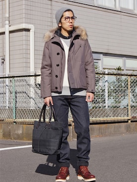 「N.HOOLYWOOD（N.ハリウッド）のアイテム（ミリタリージャケット）」を使った、UNDERPASSさん（メンズ・170cm）の冬コーディネート
