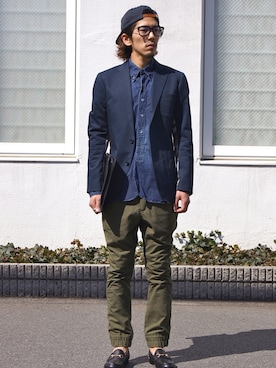 「 キャップ」｜「アイテム（ジャケット/アウター）」を使った、UNDERPASSさん（メンズ・170cm）の春コーディネート