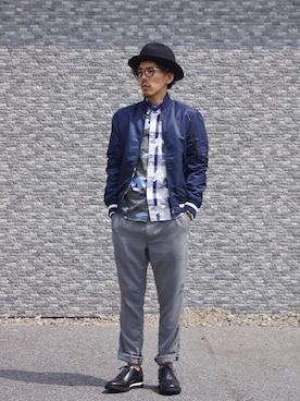 「uniform experiment」｜「アイテム（ミリタリージャケット）」を使った、UNDERPASSさん（メンズ・170cm）の秋コーディネート
