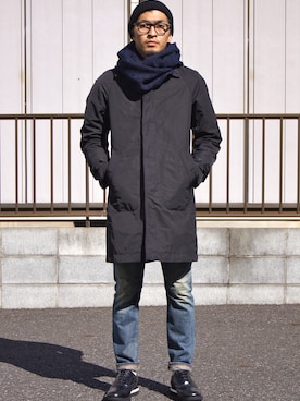 「COMME des GARCONS HOMME（コム デ ギャルソン・オム）のアイテム（ステンカラーコート）」を使った、UNDERPASSさん（メンズ・166cm）の秋コーディネート