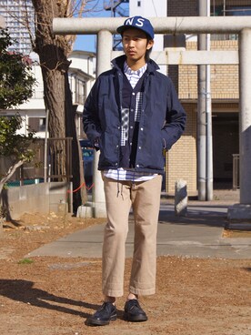 「COMME des GARCONS HOMME（コム デ ギャルソン・オム）のアイテム（ジャケット/アウター）」を使った、UNDERPASSさん（メンズ・172cm）の冬コーディネート