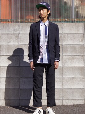 「COMME des GARCONS HOMME（コム デ ギャルソン・オム）のアイテム（ジャケット/アウター）」を使った、UNDERPASSさん（メンズ・170cm）の冬コーディネート