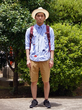 「VISVIM（ビズビム）のアイテム」を使った、UNDERPASSさん（メンズ・170cm）の夏コーディネート