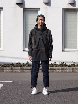 「アイテム（ポンチョ）」を使った、UNDERPASSさん（メンズ・172cm・20代）の冬コーディネート