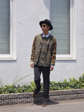 「COMME des GARCONS HOMME（コム デ ギャルソン・オム）のアイテム（ジャケット/アウター）」を使った、UNDERPASSさん（メンズ・172cm）の夏コーディネート