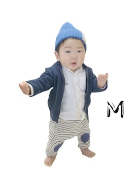 「ニットキャップ」｜「アイテム（ノーカラージャケット）」を使った、maaさん（キッズ・80cm）の春コーディネート