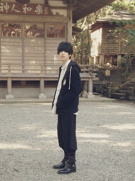 「Yohji Yamamoto（ヨウジヤマモト）のアイテム（スカート）」を使った、ha-ruさん（メンズ・171cm）の冬コーディネート
